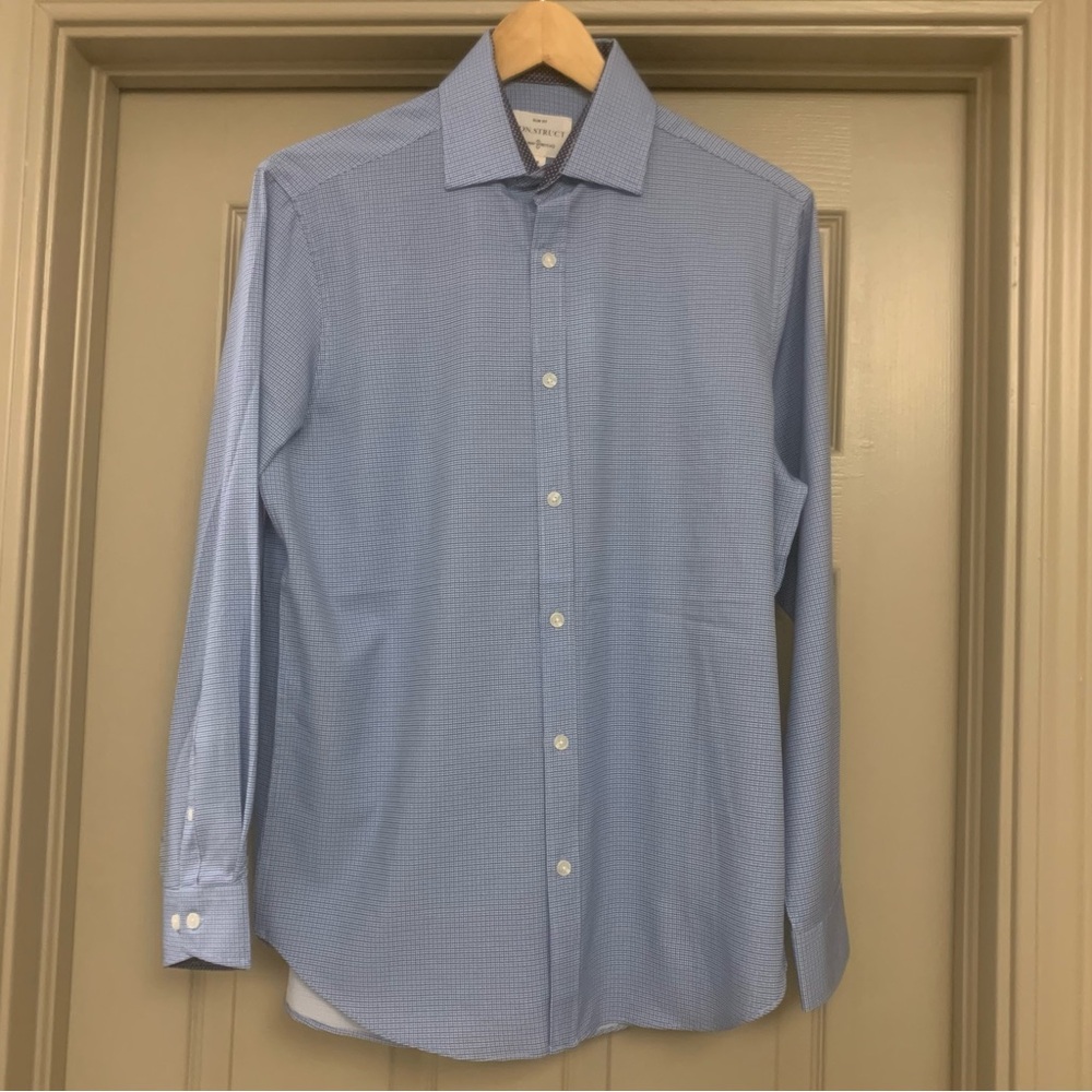 NEW Con.struct Mens S Performance Stretch Blue & Black Slim Tailored Dress Shirt